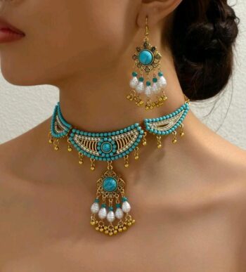 Turquoise Teardrop Necklace & Earring Set–1 Pc Necklace + 1 Pair Earrings