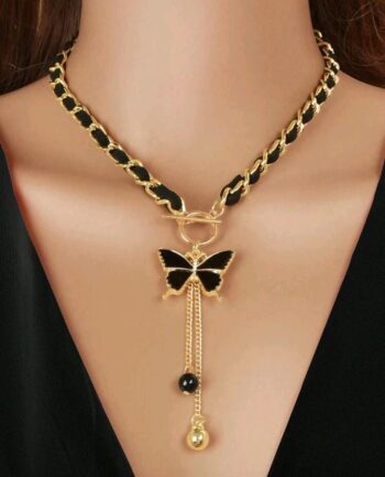 Elegant Black Butterfly Pendant Necklace